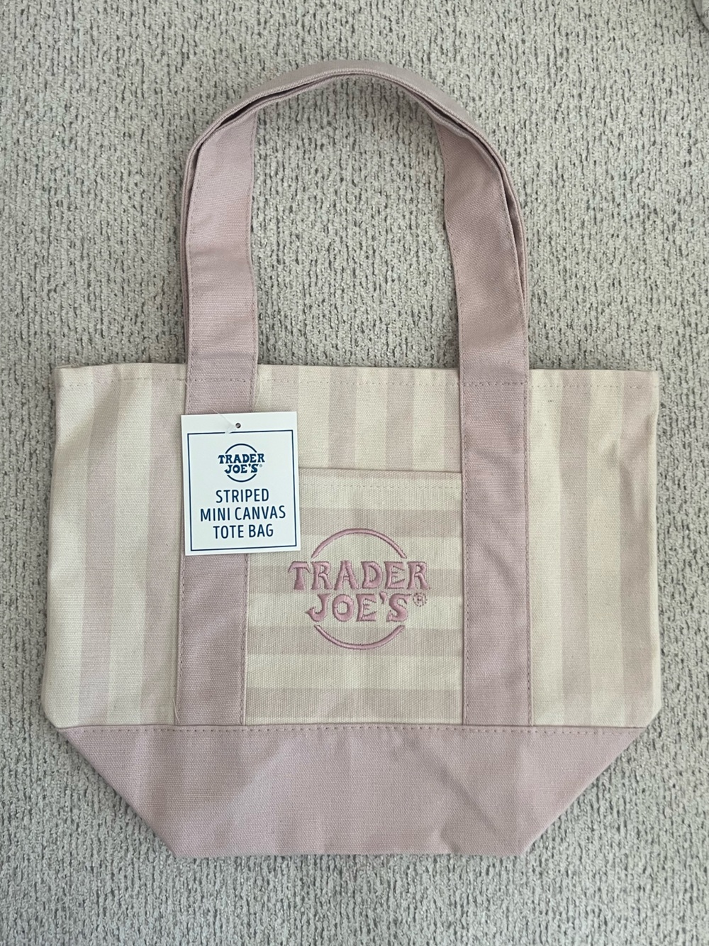NWT Trader Joe’s Pink and Cream Striped Mini Tote Bag
